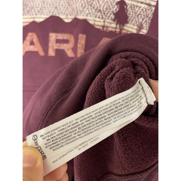 Ariat Hoodie Men M Burgundy Fleece Pullover‎ Drawstring Spell Out Casual Outdoor - Picture 8 of 10